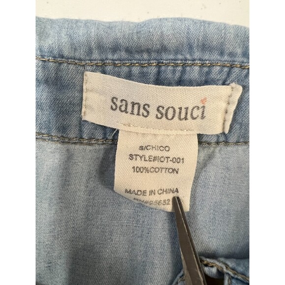 Sans Souci Women's Blue Chambray Long Sleeve Button Up Shirt Size S - Picture 3 of 7